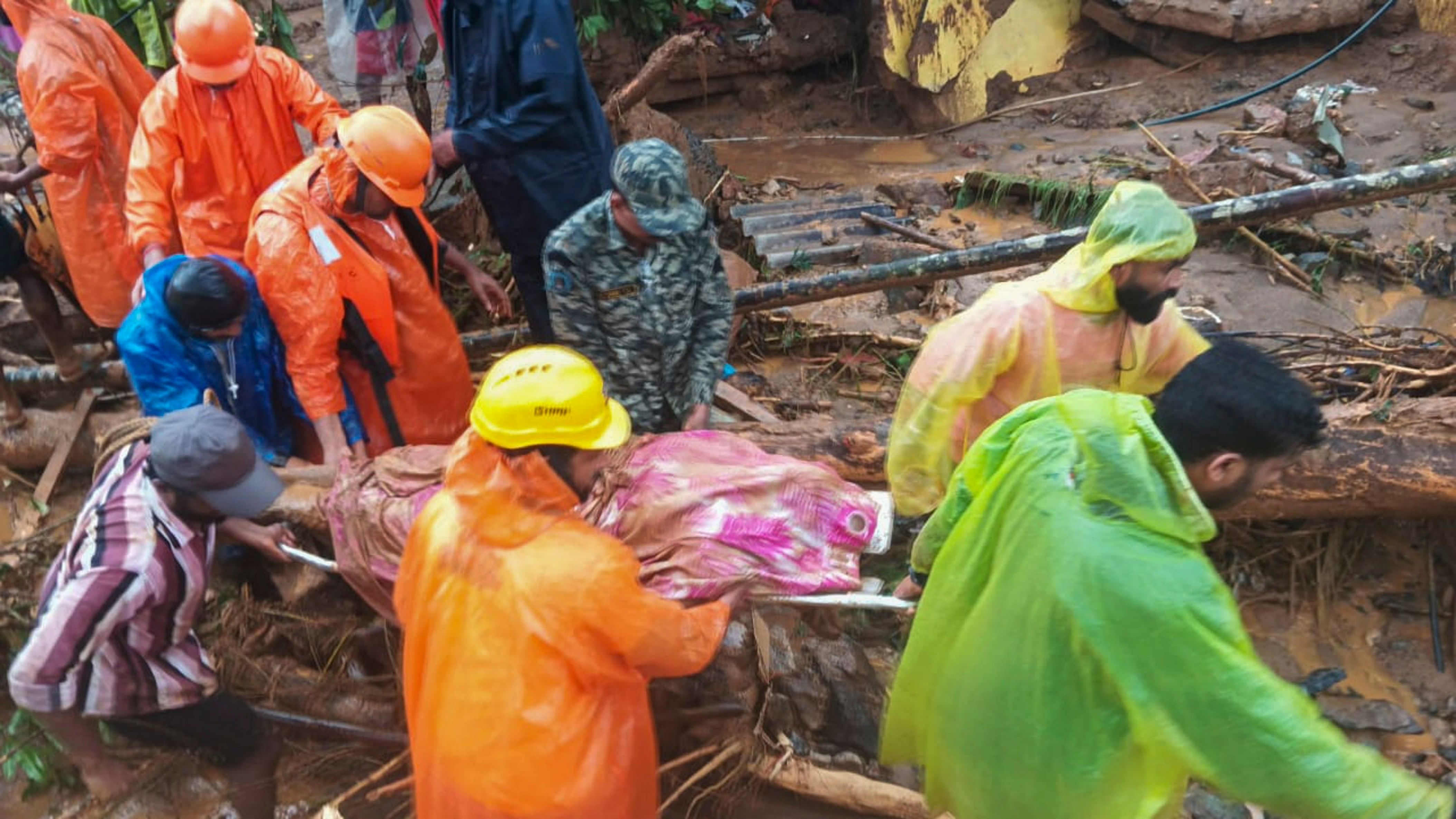 <div class="paragraphs"><p>National Disaster Response Force (NDRF) personnel conduct rescue operation after landslides hit the hilly areas near Meppadi in Wayanad district, Kerala on Tuesday, July 30, 2024. At least 23 people were killed and several are feared trapped, according to officials. </p></div>