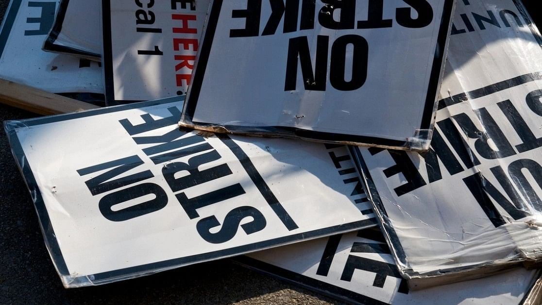 <div class="paragraphs"><p>Representative image of signboards during a strike.</p></div>