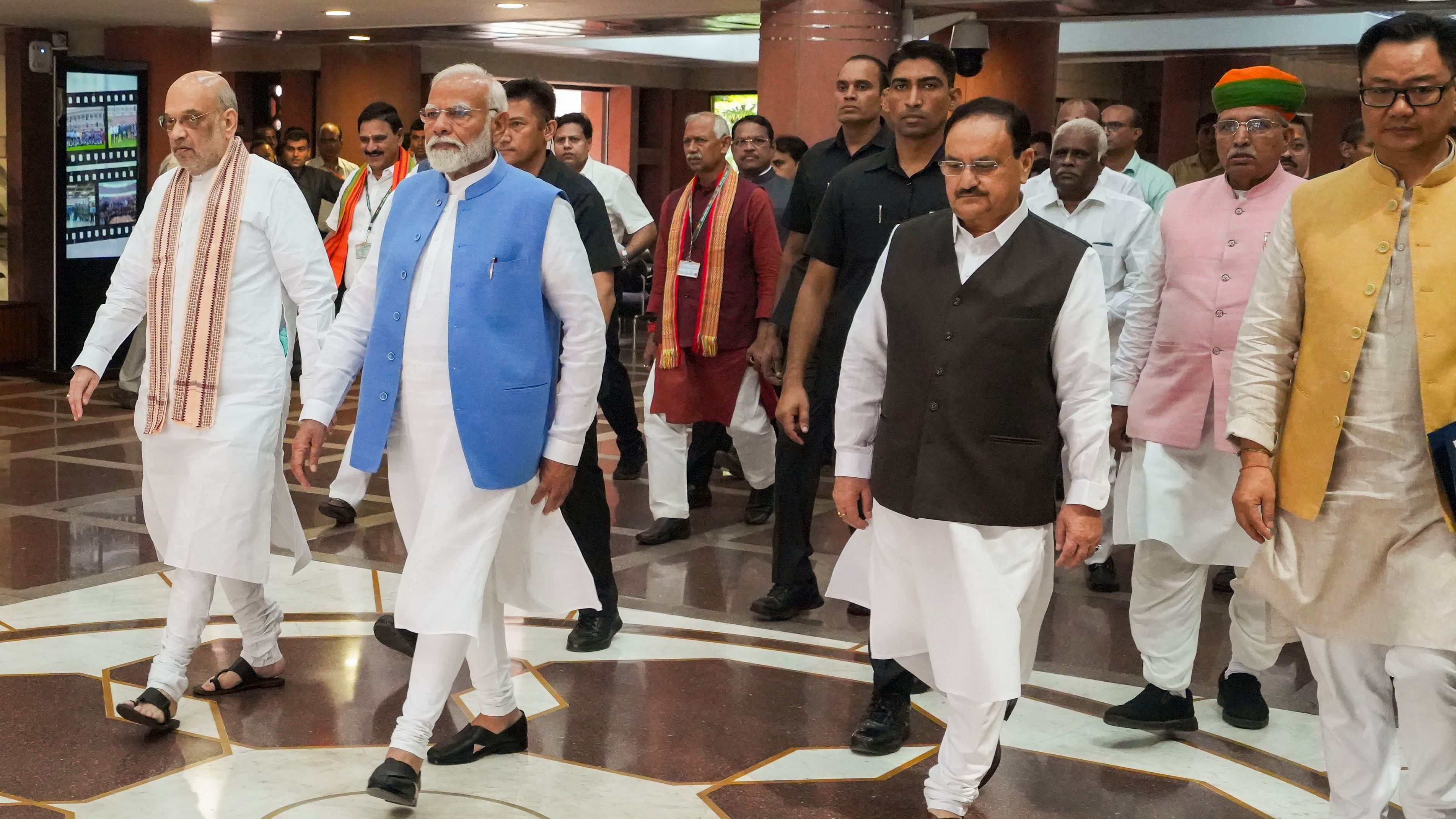 <div class="paragraphs"><p>Prime Minister Narendra Modi with Union Ministers Amit Shah, Jagat Prakash Nadda and Kiren Rijiju</p></div>