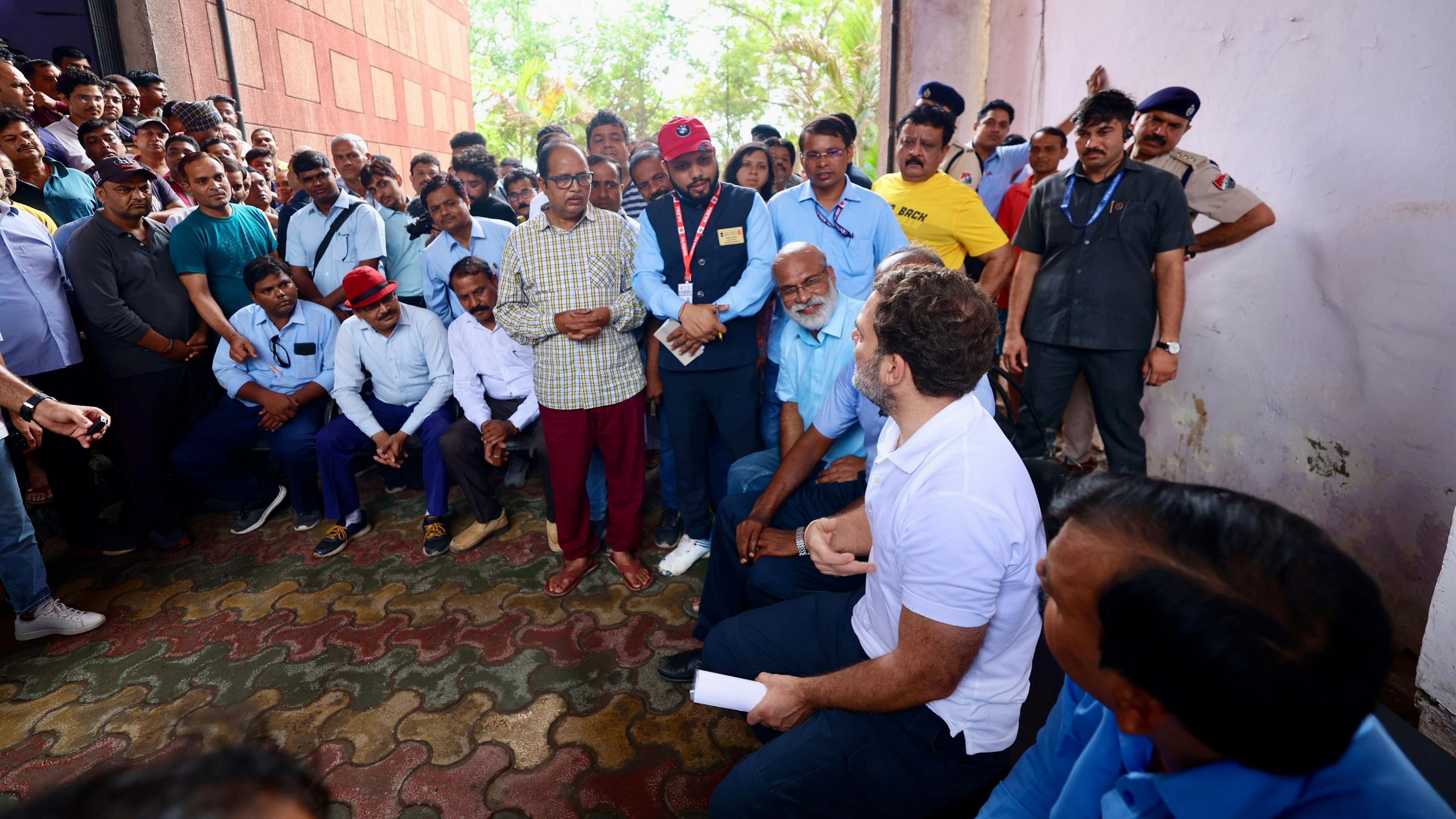 <div class="paragraphs"><p>Leader of Opposition Rahul Gandhi meets the loco pilots at New Delhi Railway Station, in New Delhi. on Friday.</p></div>