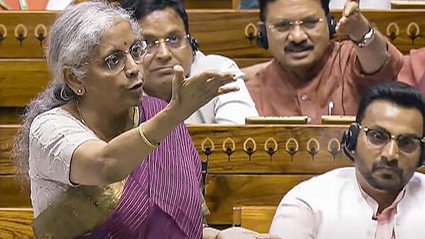 <div class="paragraphs"><p>Union Finance Minister Nirmala Sitharaman speaks in the Lok Sabha during the Monsoon session of Parliament, in New Delhi, Tuesday.&nbsp;</p></div>