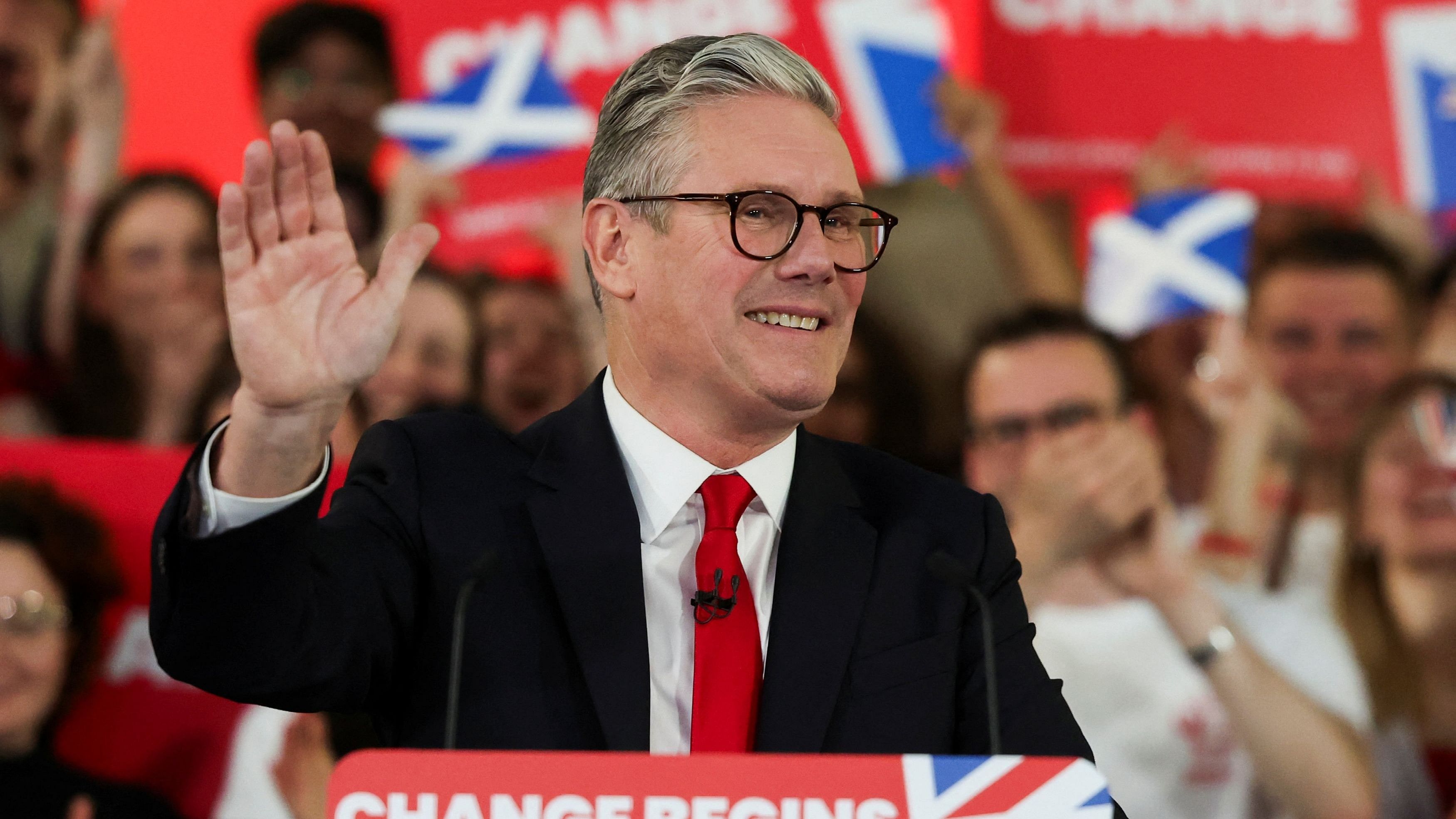 <div class="paragraphs"><p>Keir Starmer, leader of Britain's Labour party, reacts as he speaks at a reception to celebrate his win in the election, at Tate Modern, in London, Britain, July 5.&nbsp;</p></div>