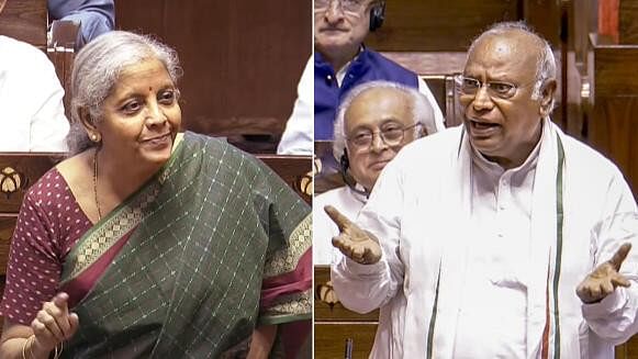 <div class="paragraphs"><p>Union Finance Minister Nirmala Sitharaman (L) and  Congress MP Mallikarjun Kharge (R).</p></div>