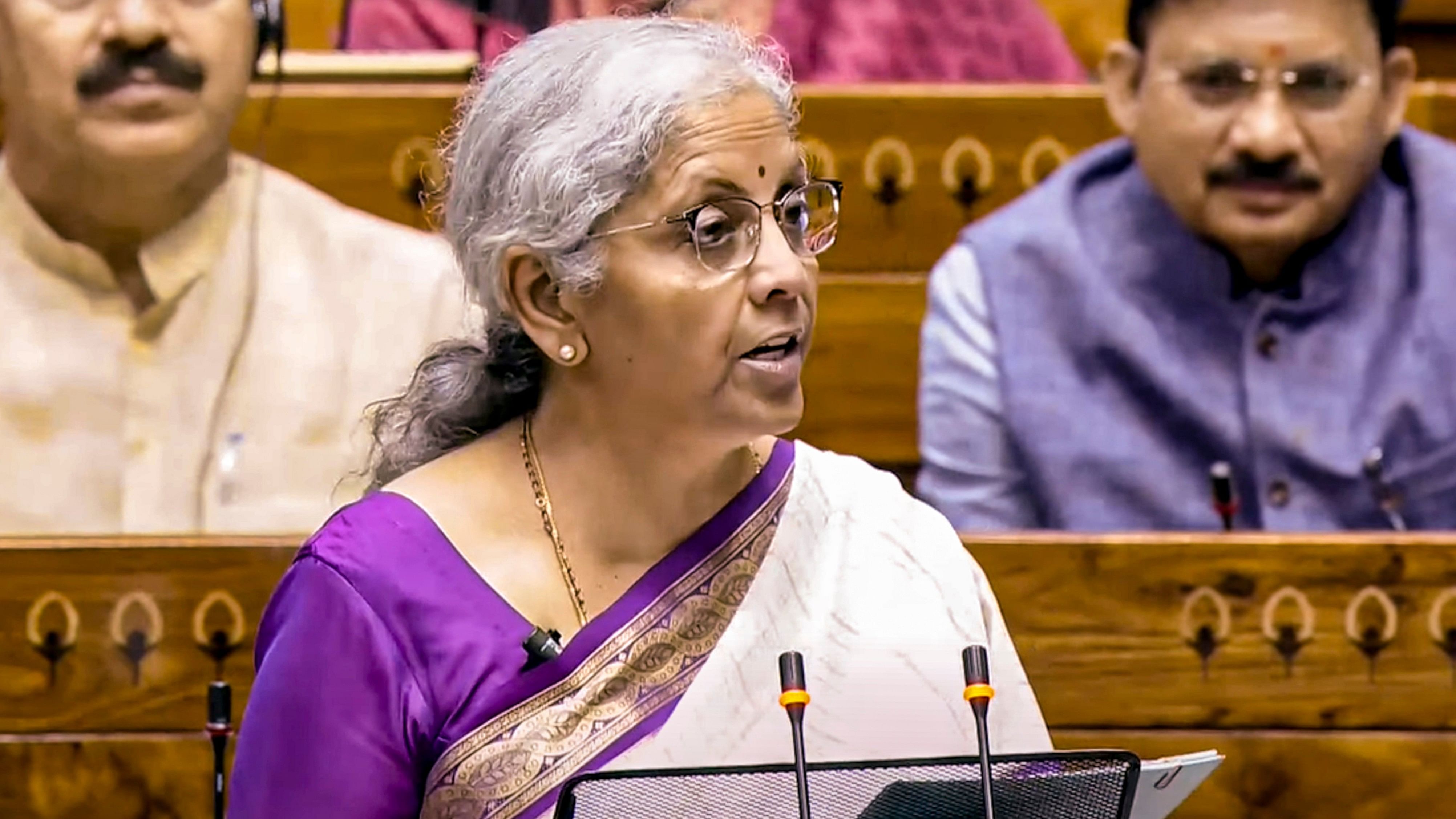 <div class="paragraphs"><p>Union Finance Minister Nirmala Sitharaman presents the Union Budget 2024-25 in the Lok Sabha, in New Delhi, Tuesday, July 23, 2024. </p></div>