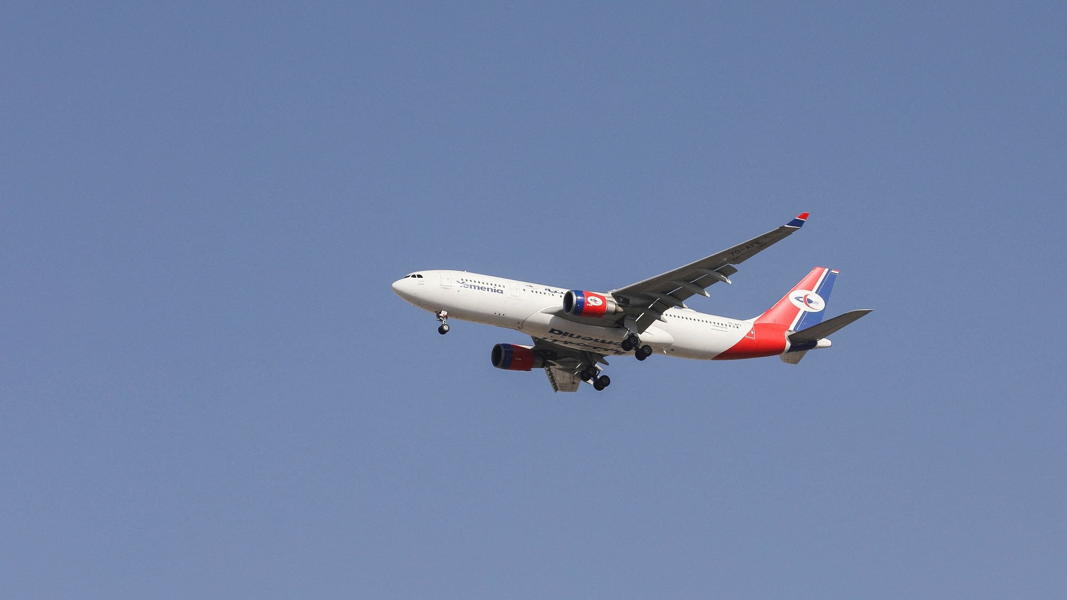 <div class="paragraphs"><p>A Yemenia-Yemen Airways Airbus A330-200 plane flies upon arrival at Sanaa Airport in Sanaa, Yemen</p></div>