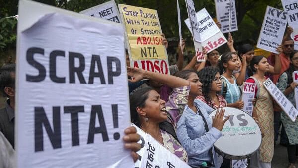 <div class="paragraphs"><p>Various student organisations protest over the alleged irregularities in the NEET exam in New Delhi.</p></div>