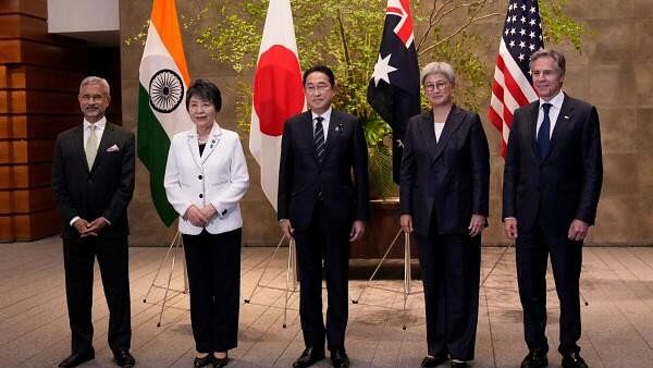 <div class="paragraphs"><p>Japanese Prime Minister Fumio Kishida poses with Indian Foreign Minister Subrahmanyam Jaishankar, from left, Japanese Foreign Minister Yoko Kamikawa, Australian Foreign Minister Penny Wong and U.S. Secretary of State Antony Blinken at the prime minister's office after the four ministers participated in their Quad meeting in Tokyo, Monday.&nbsp;</p></div>