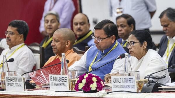 <div class="paragraphs"><p>West Bengal Chief Minister Mamata Banerjee, Uttarakhand Chief Minister Pushkar Singh Dhami, Uttar Pradesh Chief Minister Yogi Adityanath and others during the NITI Aayog Governing Council meeting, in New Delhi, Saturday, July 27, 2024.</p></div>