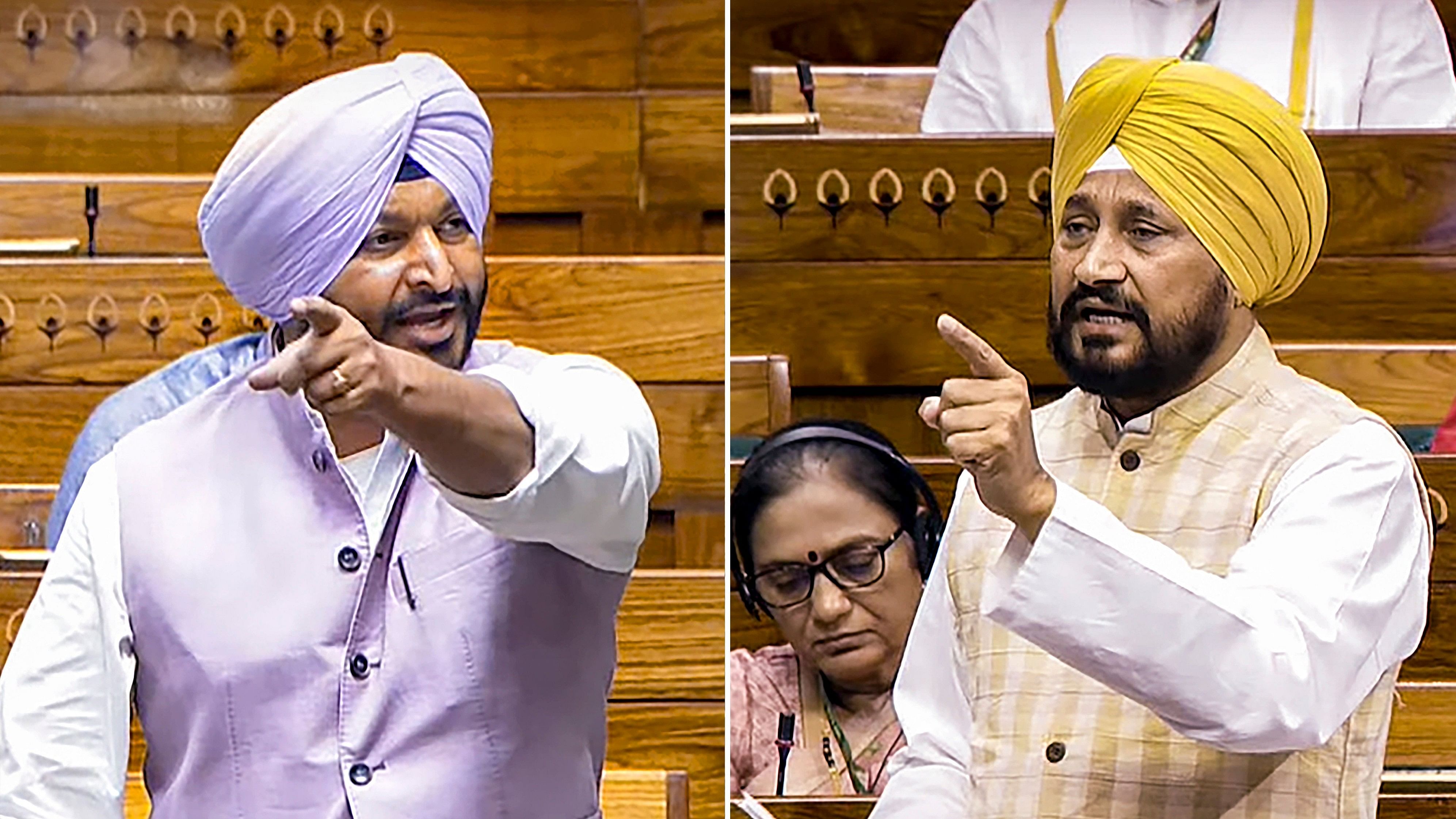 <div class="paragraphs"><p>In this combo image, Union Minister of State and BJP MP Ravneet Singh (L) and Congress MP Charanjit Singh Channi speak in the Lok Sabha during the Monsoon session of Parliament, in New Delhi, Thursday, July 25, 2024. </p></div>