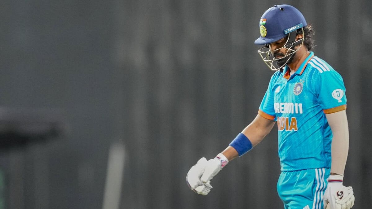 <div class="paragraphs"><p>K L Rahul walks off the ground after his dismissal during the second ODI cricket match of the series between India and Sri Lanka.</p></div>