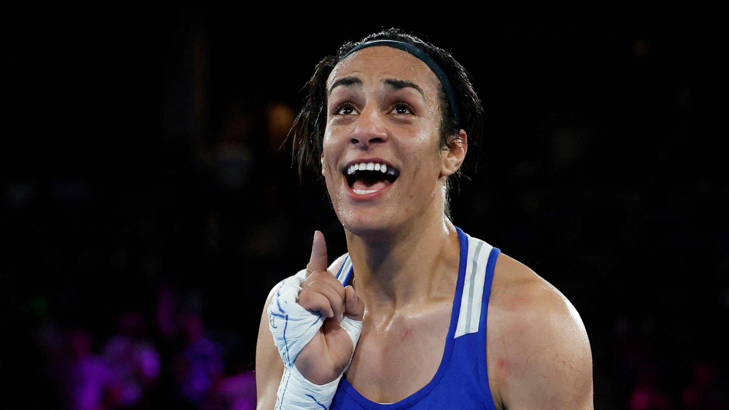 <div class="paragraphs"><p>Imane Khelif of Algeria reacts after winning her fight against Janjaem Suwannapheng of Thailand. </p></div>