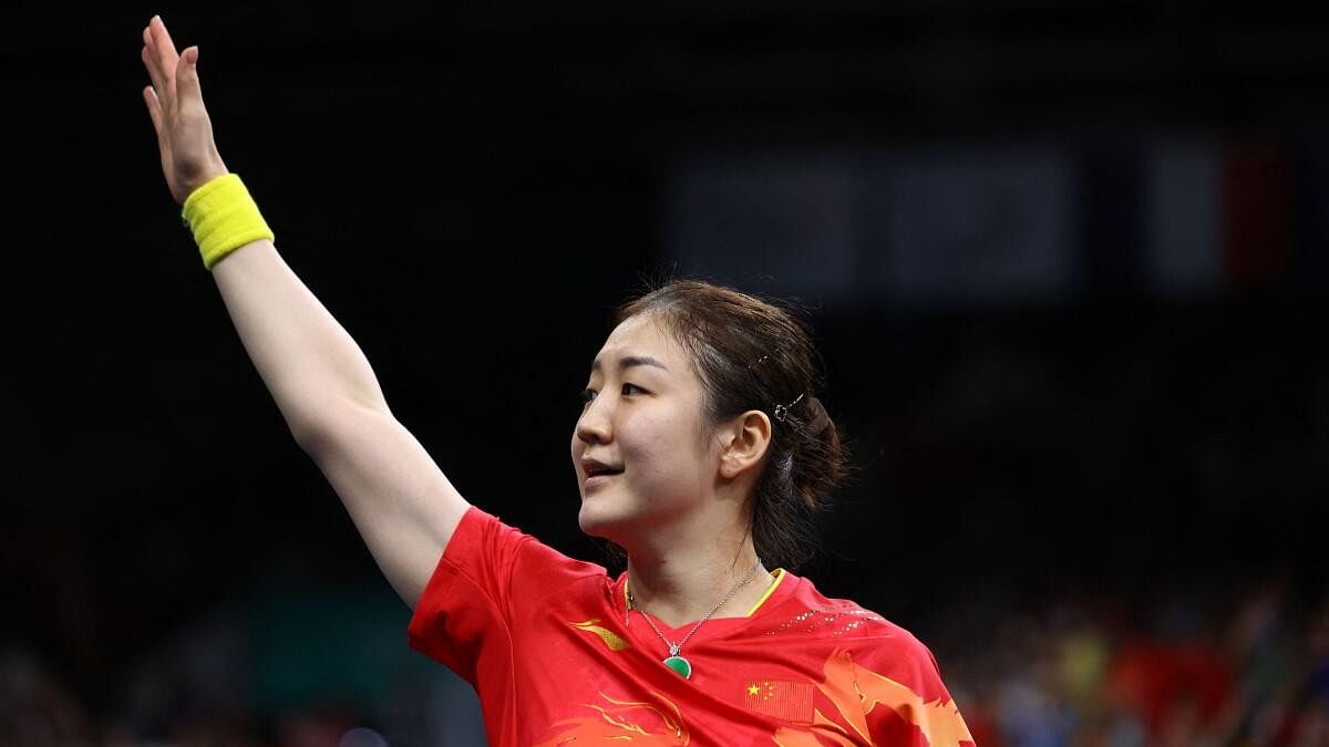 <div class="paragraphs"><p> Meng Chen of China celebrates after winning her gold medal match against Yingsha Sun of China.</p></div>