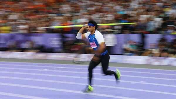 <div class="paragraphs"><p>Neeraj Chopra of India in action at&nbsp;Men's Javelin Throw Final at the Stade de France, Saint-Denis, France onAugust 08, 2024.</p></div>