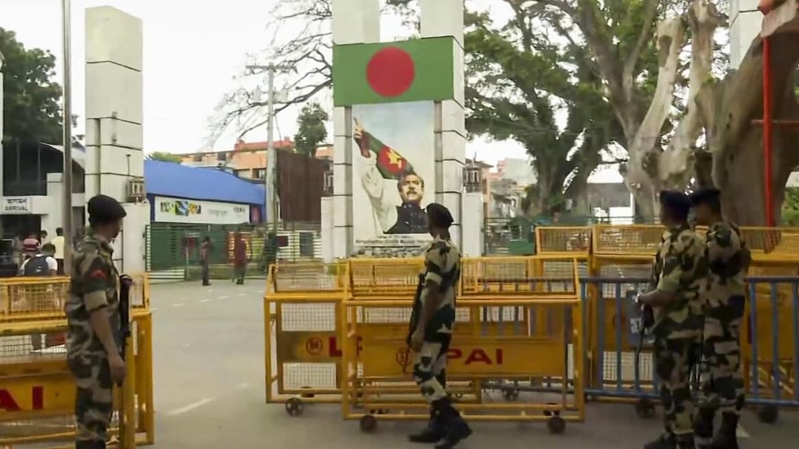 <div class="paragraphs"><p>Border Security Force (BSF) personnel guard at Petrapole border in Bengal, which has South Asia's largest land port.&nbsp;</p></div>