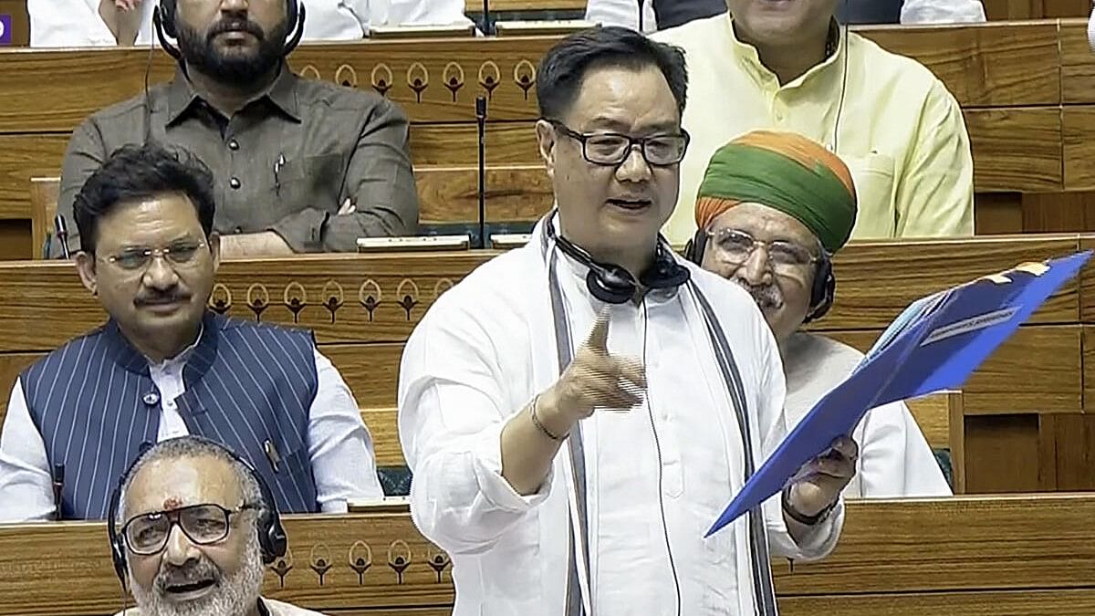 <div class="paragraphs"><p>Union Minister Kiren Rijiju speaks in the Lok Sabha during the Monsoon session of Parliament, in New Delhi.</p></div>