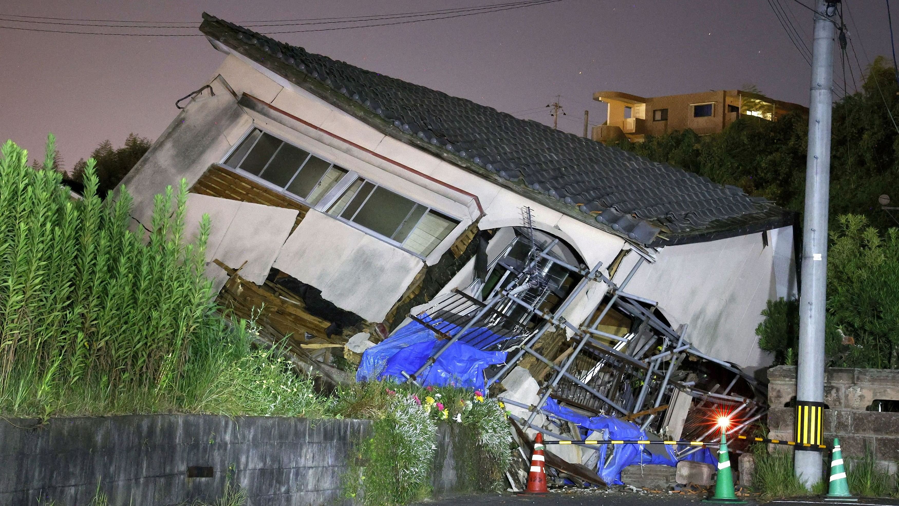 <div class="paragraphs"><p>A collapsed house is seen following an earthquake in Osaki town, Kagoshima prefecture, southwestern Japan, August 8, 2024. </p></div>