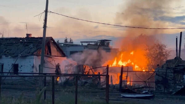 <div class="paragraphs"><p>A view shows a building on fire in the town of Sudzha following an incursion of Ukrainian troops into the Kursk region, Russia, in this still image from video</p></div>