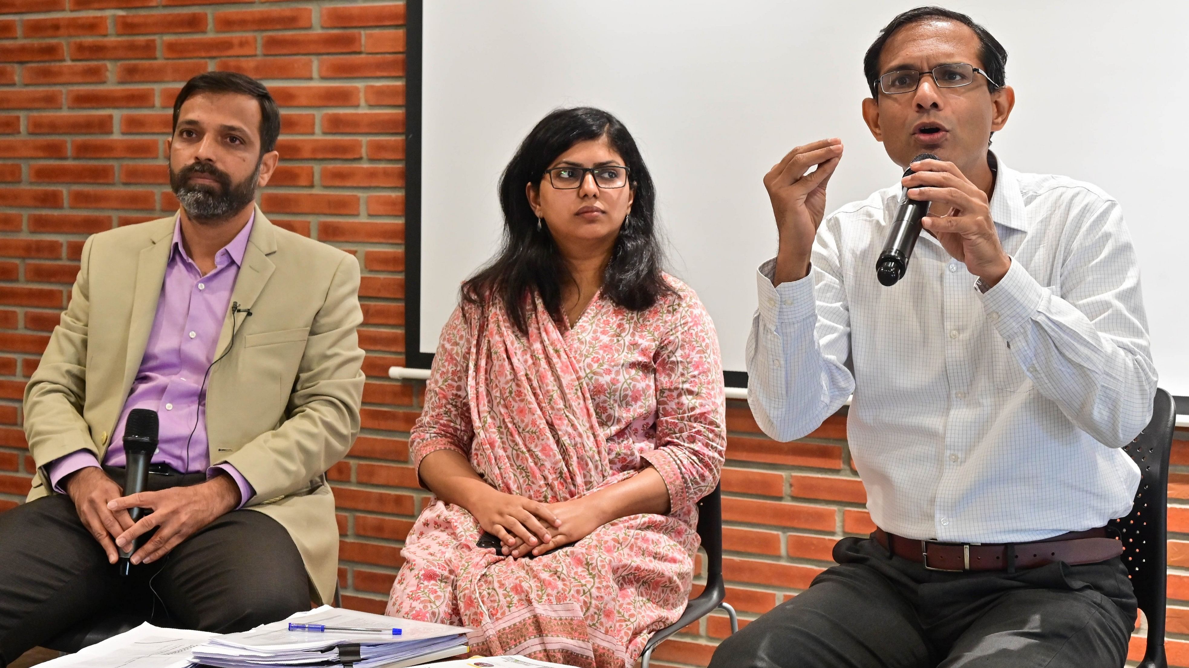 <div class="paragraphs"><p>Santosh Naragund, Head, Participatory Governance, Janaagraha Centre for Citizenship &amp; Democracy, speaks at a discussion on Bengaluru's future governance at Cobalt on Church Street on Thursday. CEO Srikanth Vishwanathan and VR Vachana of Municipal Law and Policy Programme at Janaagraha were also present. </p></div>