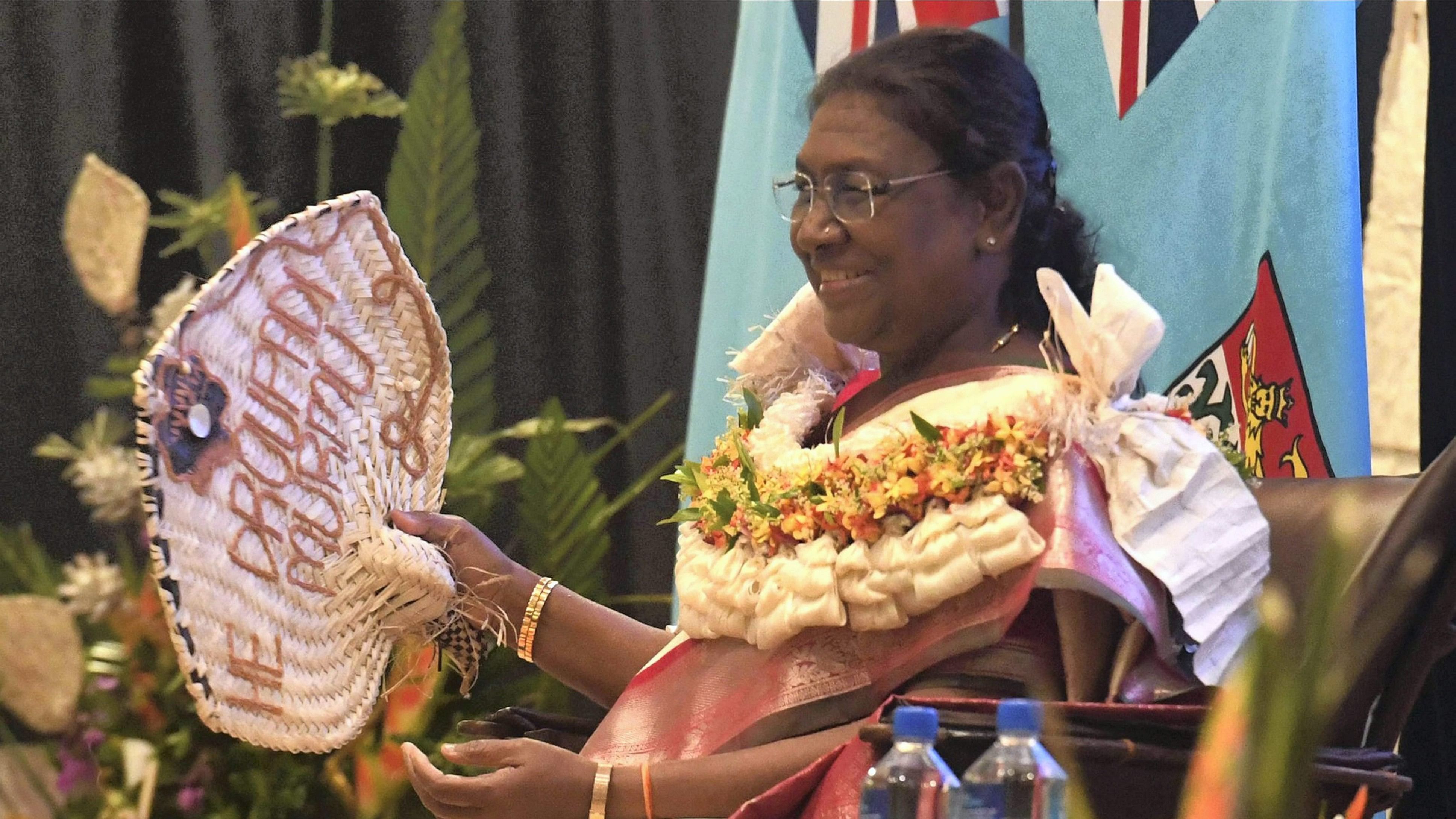 <div class="paragraphs"><p>President Droupadi Murmu being accorded a traditional ceremonial welcome on her arrival, in Suva, Fiji.    </p></div>