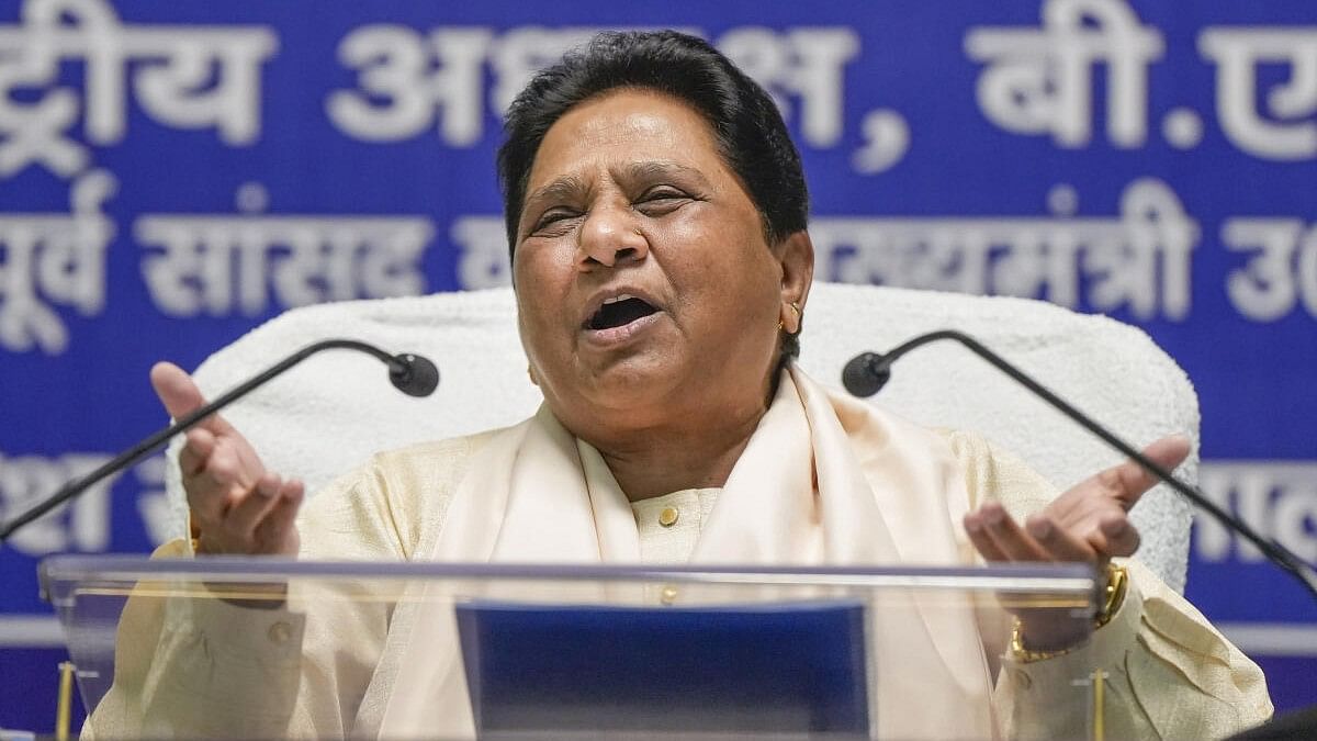 <div class="paragraphs"><p> BSP chief Mayawati addresses a press conference at party office, in Lucknow, Saturday, Aug 10, 2024.</p></div>