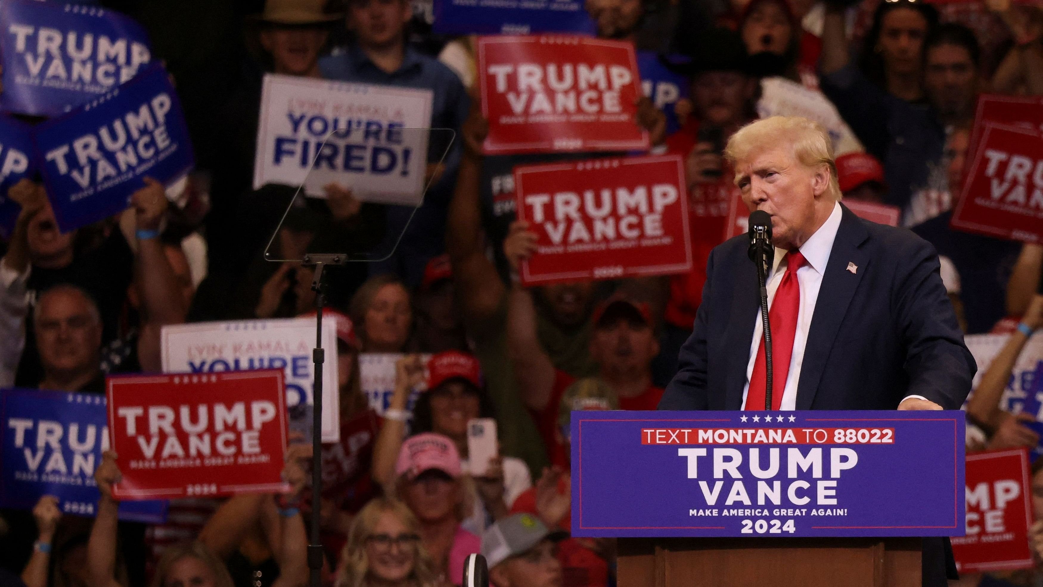 <div class="paragraphs"><p>Republican presidential nominee and former US President Donald Trump attends a campaign rally.&nbsp;</p></div>