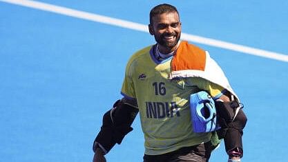 <div class="paragraphs"><p>India's goalkeeper PR Sreejesh celebrates after India won the men's hockey bronze medal match against Spain at the 2024 Summer Olympics, in Colombes, France, Thursday, Aug. 8, 2024</p></div>