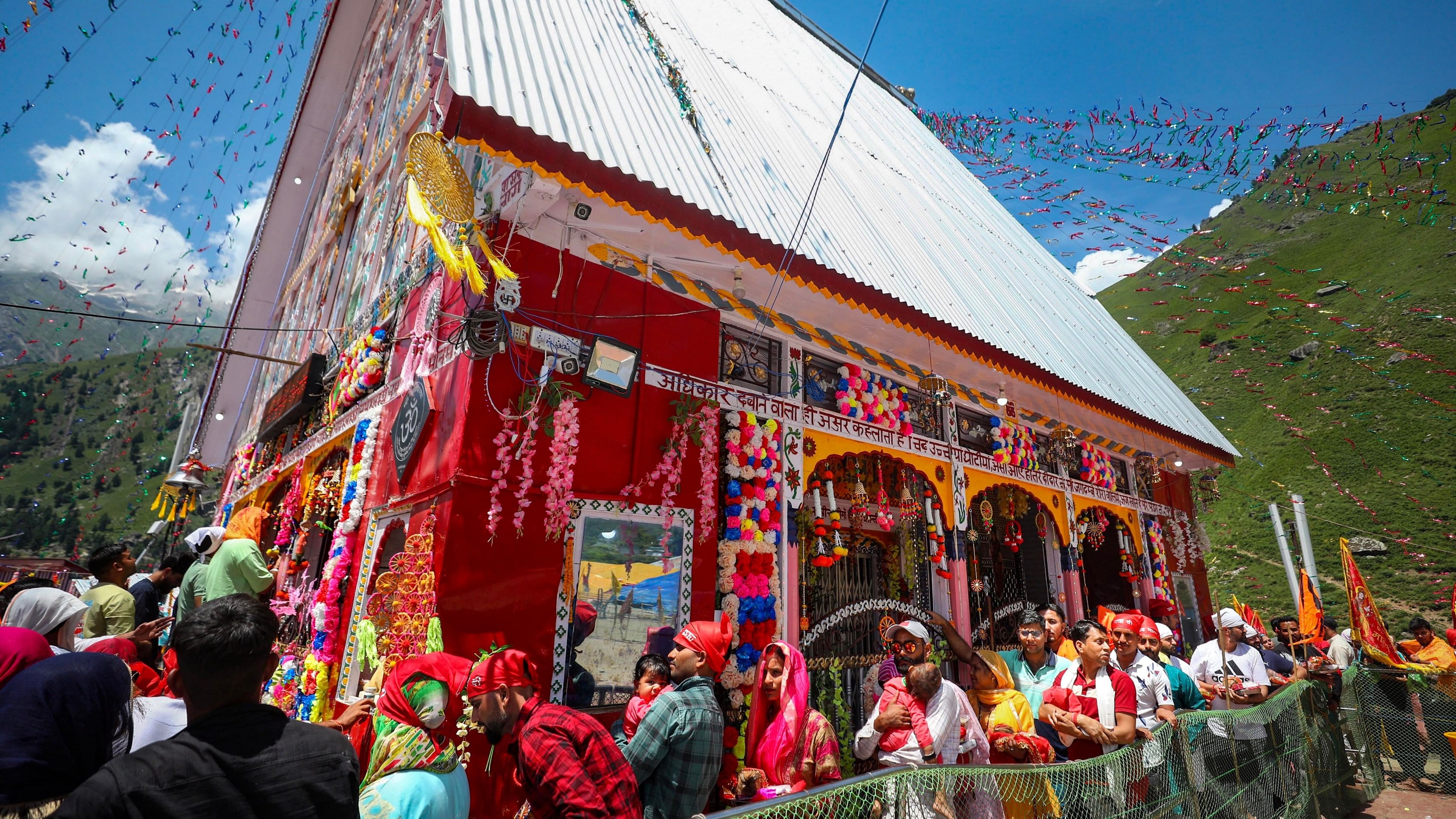 <div class="paragraphs"><p>Kishtwar: Devotees at Mata Chandi temple at Machail in Kishtwar district, Wednesday, Aug. 9, 2023. </p></div>