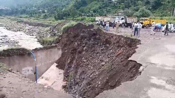 <div class="paragraphs"><p>Part of Durangali Bridge washed away after heavy rainfall, in Poonch, Sunday.&nbsp;</p></div>