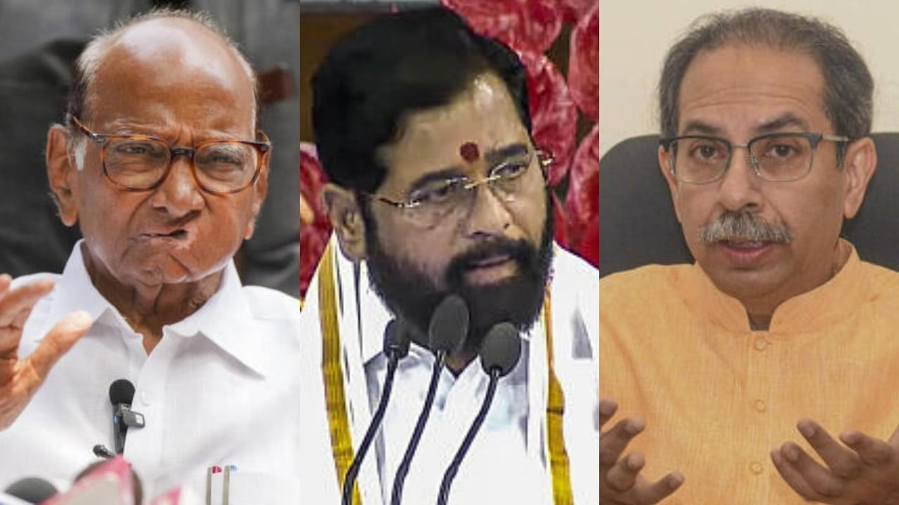 <div class="paragraphs"><p>(L-R) NCP (SP) leader Sharad Pawar, Shiv Sena's Eknath Shinde, Sena (UBT) chief Uddhav Thackeray</p></div>