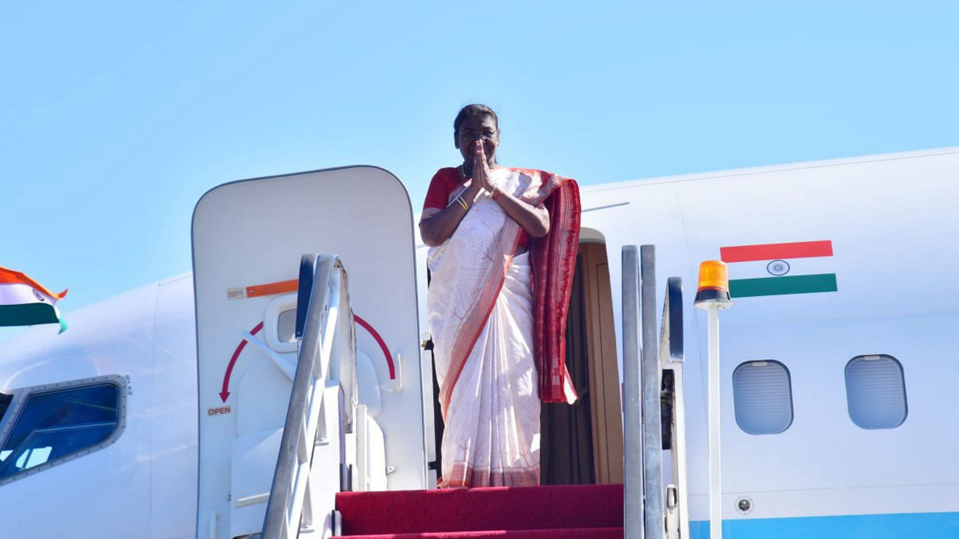 <div class="paragraphs"><p> President Droupadi Murmu greets as she departs from Timor-Leste. </p></div>