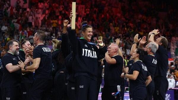 <div class="paragraphs"><p>Gold medallist Italy celebrate on the podium.</p></div>