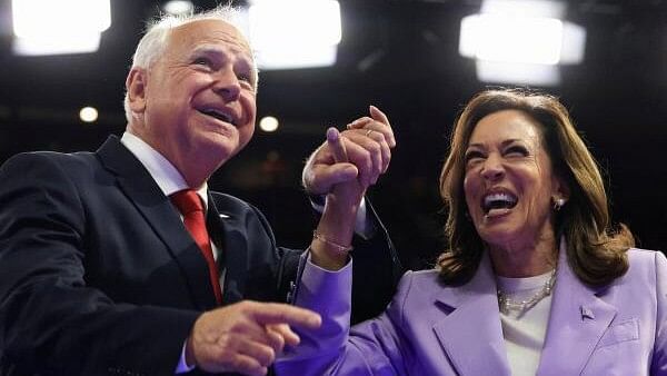 <div class="paragraphs"><p>Democratic Presidential candidate and US Vice President Kamala Harris and her Vice Presidential running mate Minnesota Governor Tim Walz attend a campaign event at UNLV (University of Nevada, Las Vegas) campus, in Las Vegas, Nevada, US on August 10, 2024. </p></div>