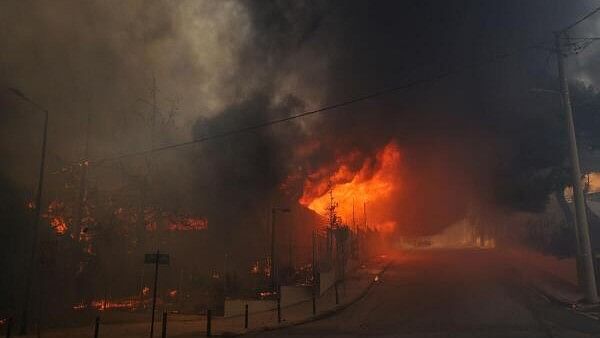 <div class="paragraphs"><p>A high school building and its gym are seen in flames as a wildfire burns in Nea Penteli, near Athens, Greece, August 12, 2024.</p></div>