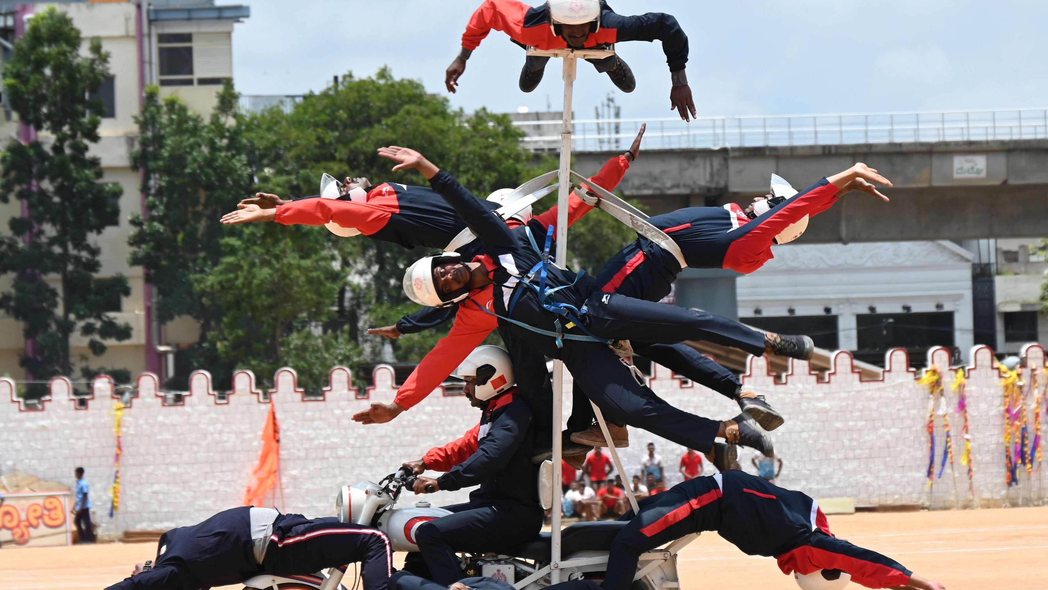 <div class="paragraphs"><p>Rehearsals being held ahead of the Independence Day celebrations at the Manekshaw&nbsp;Parade&nbsp;Ground on Tuesday. </p></div>