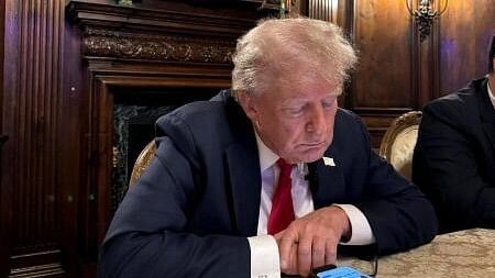 <div class="paragraphs"><p>Former US President Donald Trump speaks as he participates in an interview with billionaire entrepreneur Elon Musk on the social media platform X, at Mar-a-Lago in Palm Beach, Florida, U.S., August 12, 2024.</p></div>