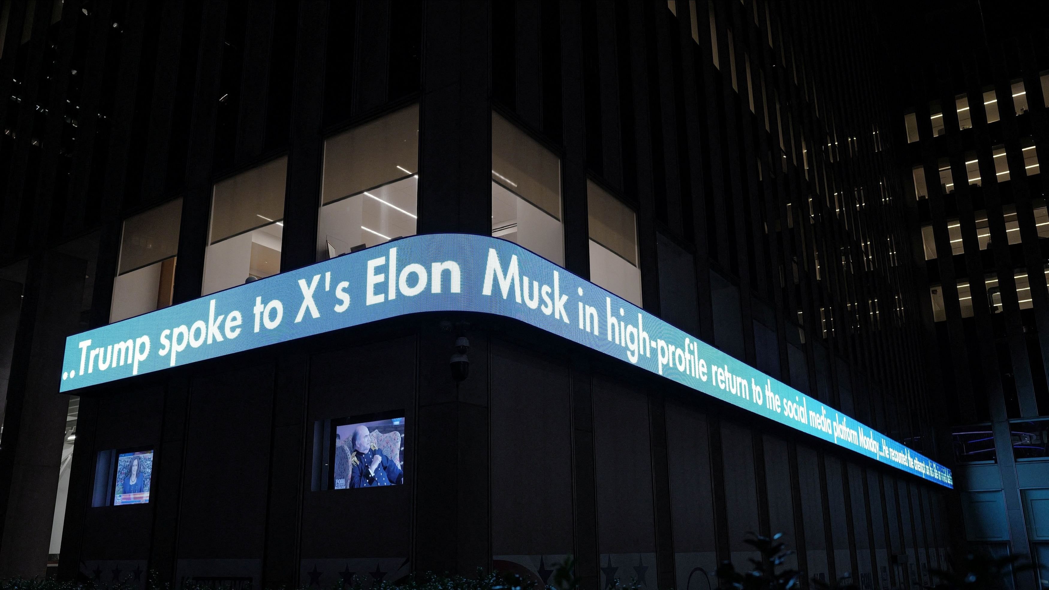 <div class="paragraphs"><p>The Fox News ticker shows the news of Elon Musk’s interview with Republican presidential candidate and former U.S. President Donald Trump on the X social media network, in New York City, U.S. August 12, 2024.</p></div>