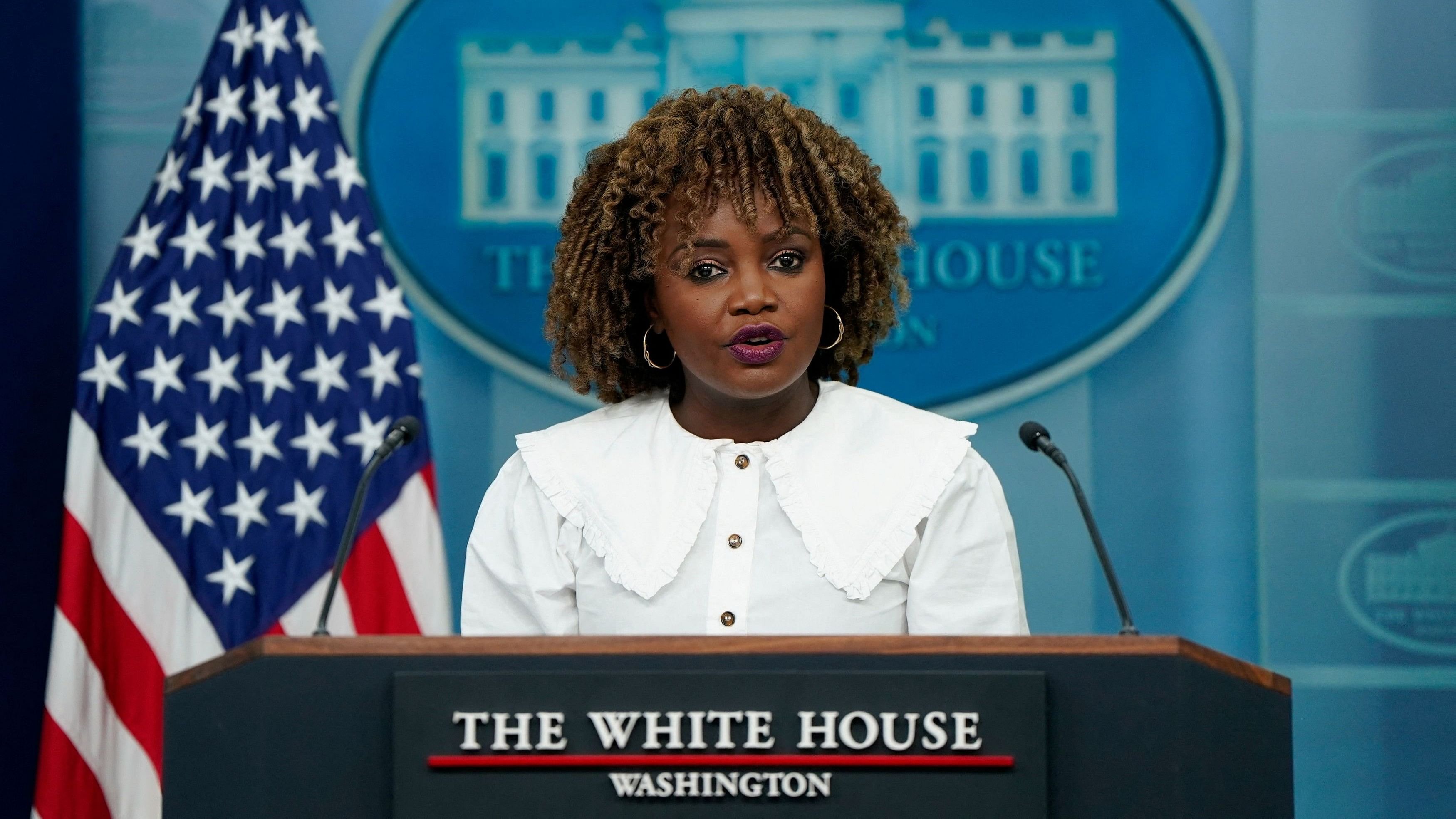 <div class="paragraphs"><p>White House Press Secretary Karine Jean-Pierre holds a press briefing at the White House in Washington, on August 12</p></div>