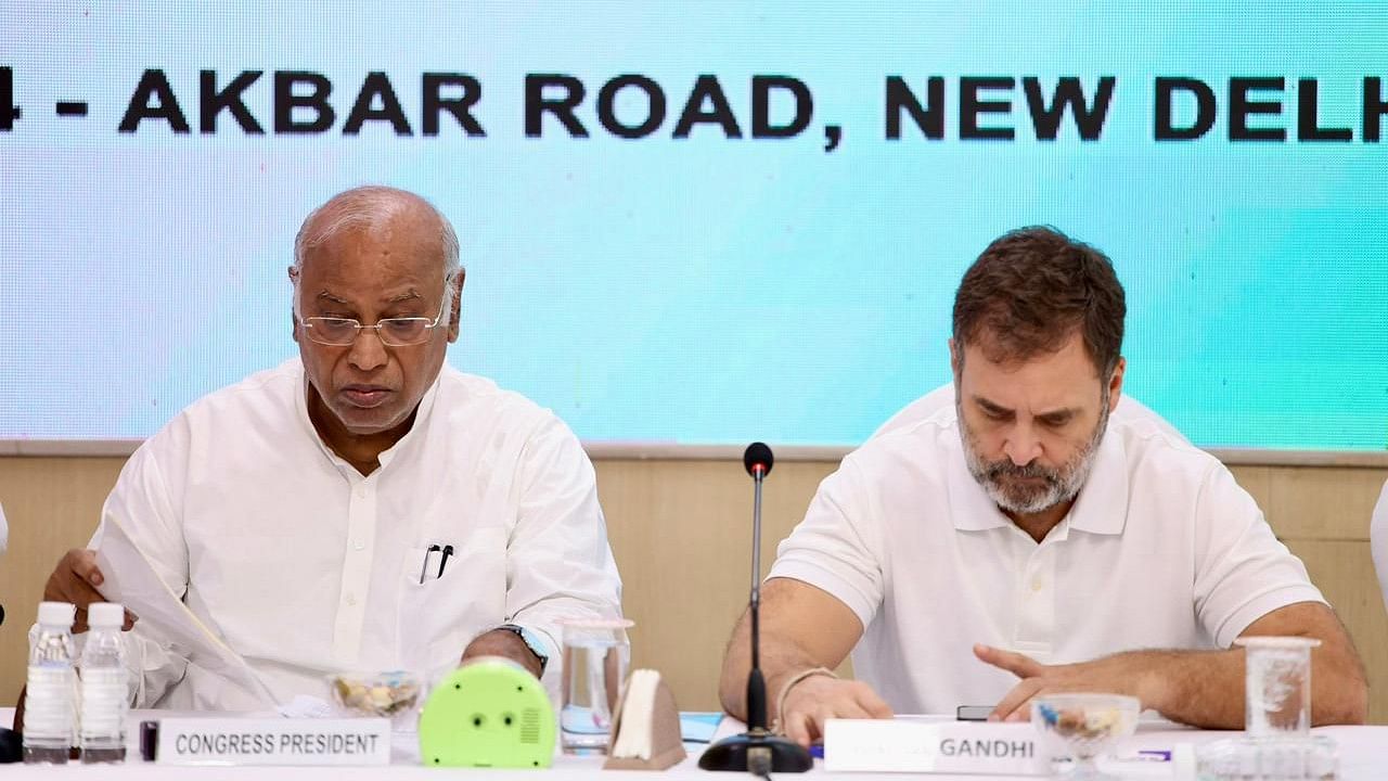 <div class="paragraphs"><p>Congress President Mallikarjun Kharge and MP Rahul Gandhi at a meeting in New Delhi on August 13, 2024.</p></div>