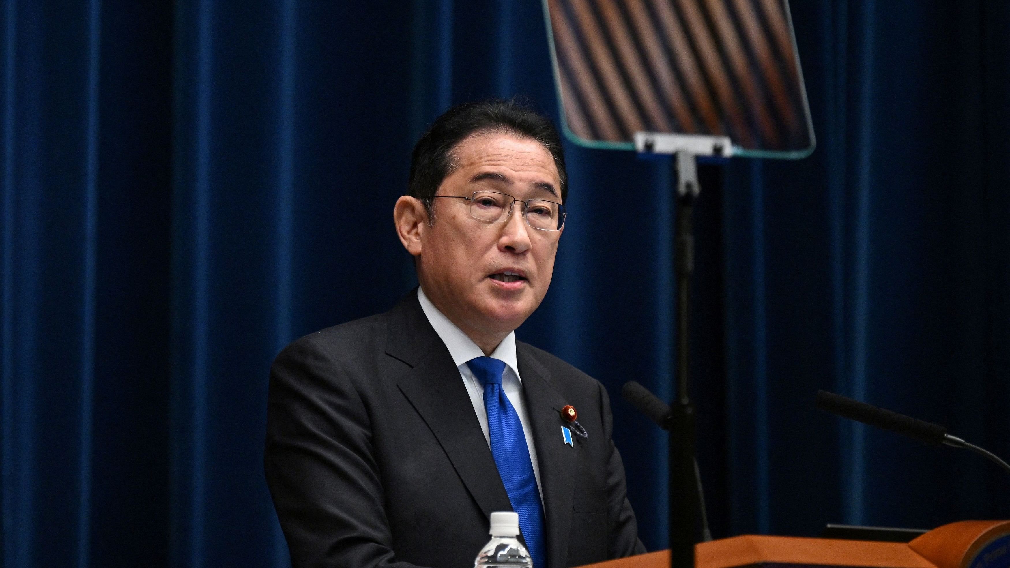 <div class="paragraphs"><p>Japan's Prime Minister Fumio Kishida speaks during a press conference at the prime minister's office in Tokyo on August 14, 2024. </p></div>