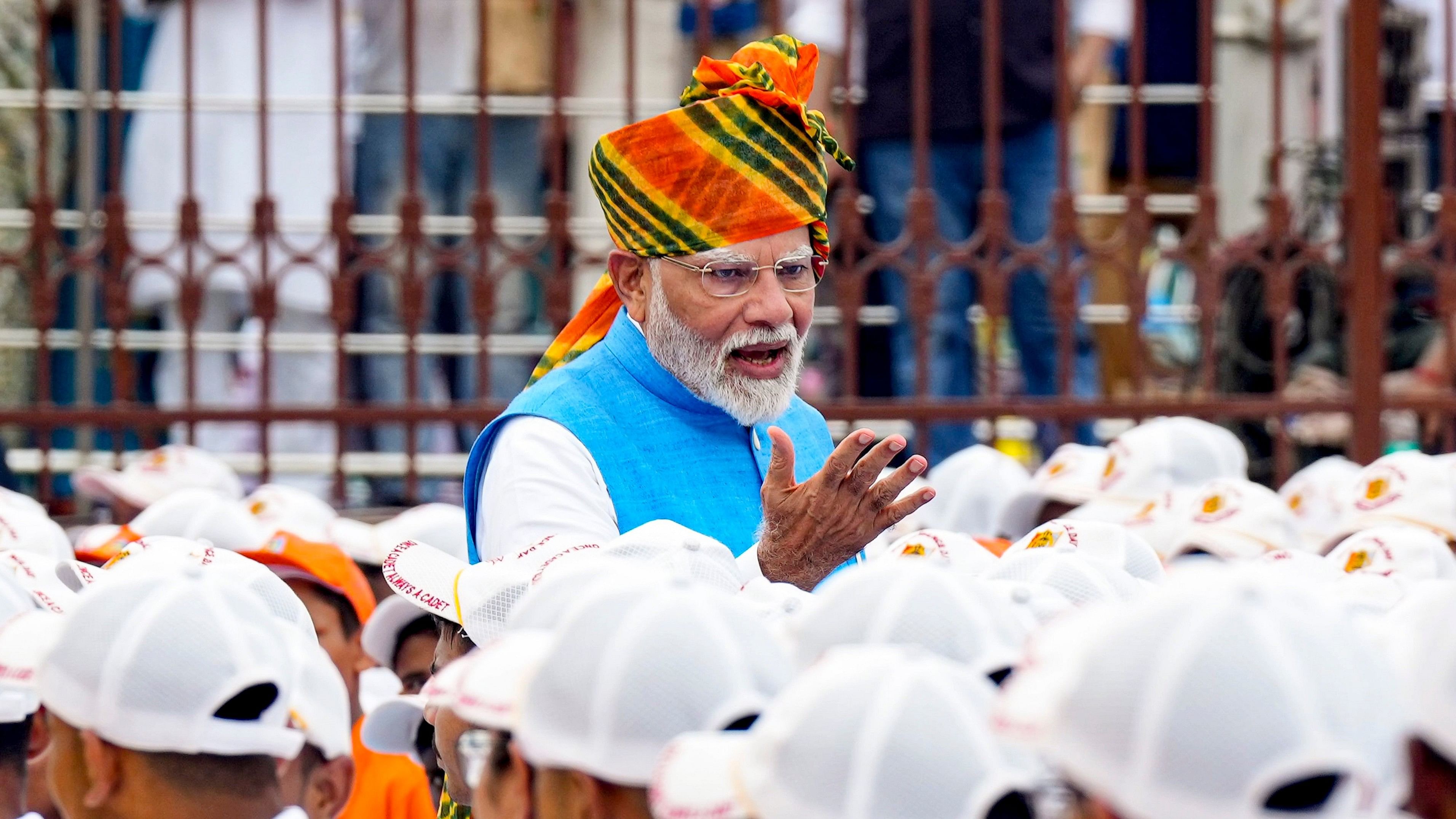 <div class="paragraphs"><p>New Delhi: Prime Minister Narendra Modi greets children at the Red Fort on 78th Independence Day, in New Delhi, Thursday, Aug. 15, 2024. </p></div>