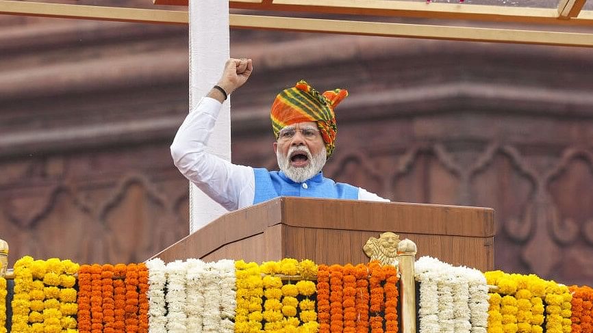 <div class="paragraphs"><p>Prime Minister Narendra Modi addresses the nation from the Red Fort on 78th Independence Day, in New Delhi, Thursday, Aug. 15, 2024. </p></div>