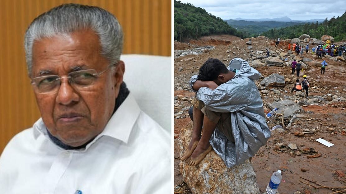 <div class="paragraphs"><p>Kerala Chief Minister Pinarayi Vijayan (L); Wayanad landslide survivor mourns his family</p></div>