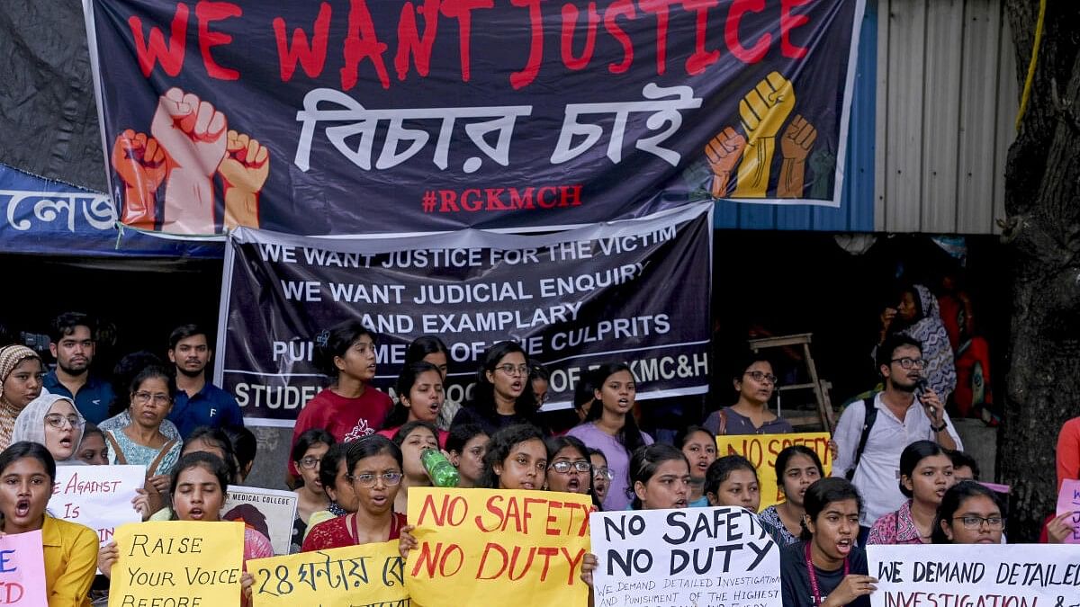 <div class="paragraphs"><p>RG Kar Hospital nurses protest against the recent rape and murder of a woman doctor inside, in Kolkata, West Bengal.</p></div>