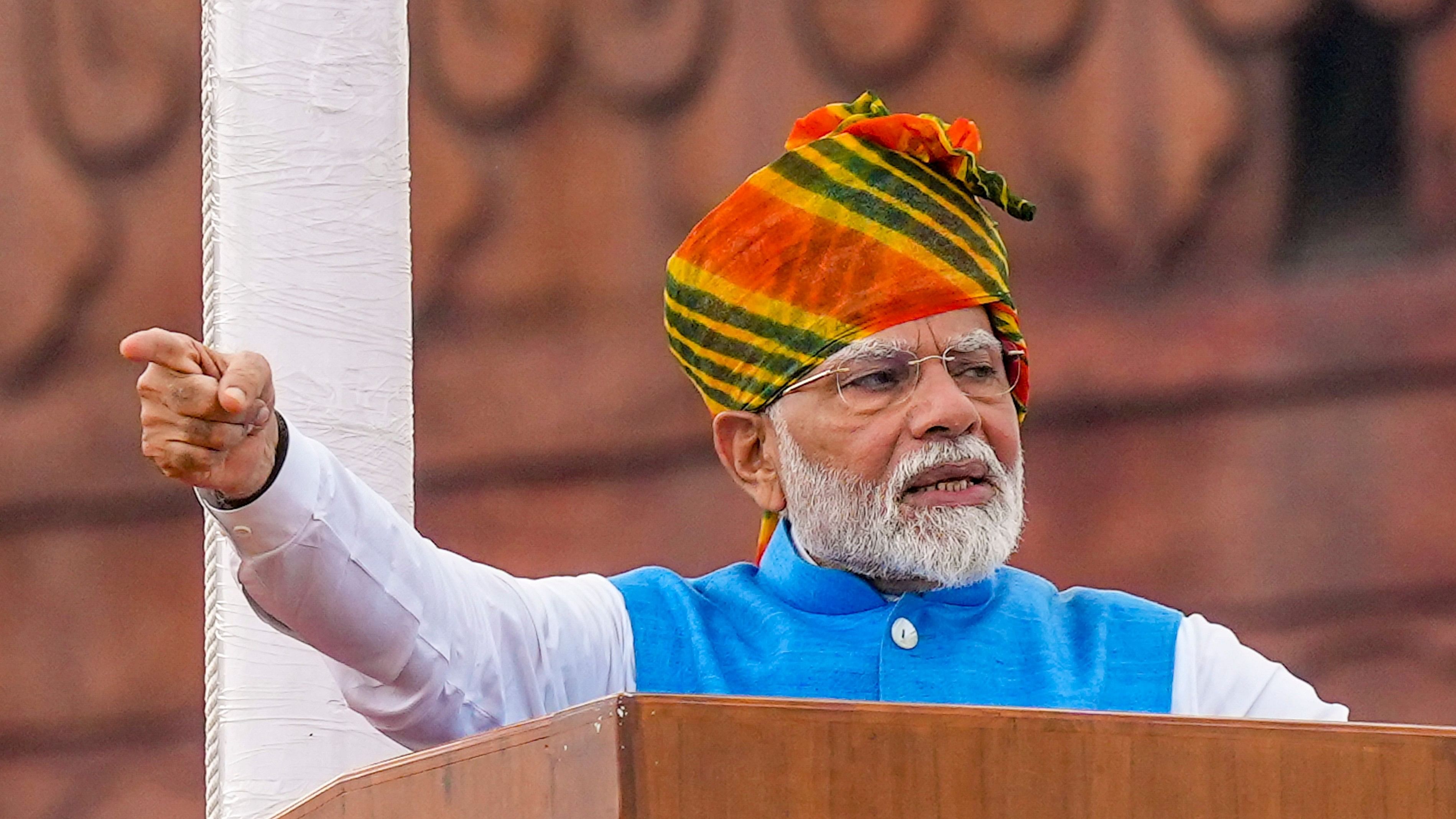 <div class="paragraphs"><p>New Delhi: Prime Minister Narendra Modi addresses the nation from the Red Fort on 78th Independence Day, in New Delhi, Thursday, Aug. 15, 2024. </p></div>