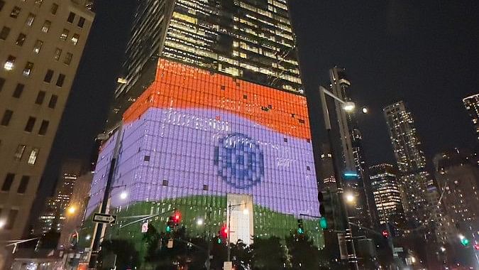 <div class="paragraphs"><p>The Iconic World Trade Center building, tallest building in the United States of America in New York was lit up in tricolors in celebration of the 78th Independence Day of India.</p></div>