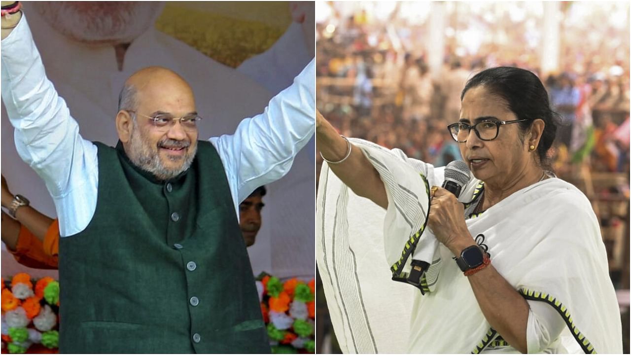 <div class="paragraphs"><p>File photo of Union Home Minister Amit Shah during a BJP rally in North Bengal,(L), state CM Mamata Banerjee in North Dinajpur during a TMC rally.&nbsp;</p></div>