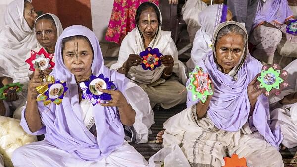 <div class="paragraphs"><p>Widows display Rakhis, made by them, that will be sent to Prime Minister Narendra Modi, in Vrindavan, Saturday, Aug. 17, 2024.</p></div>