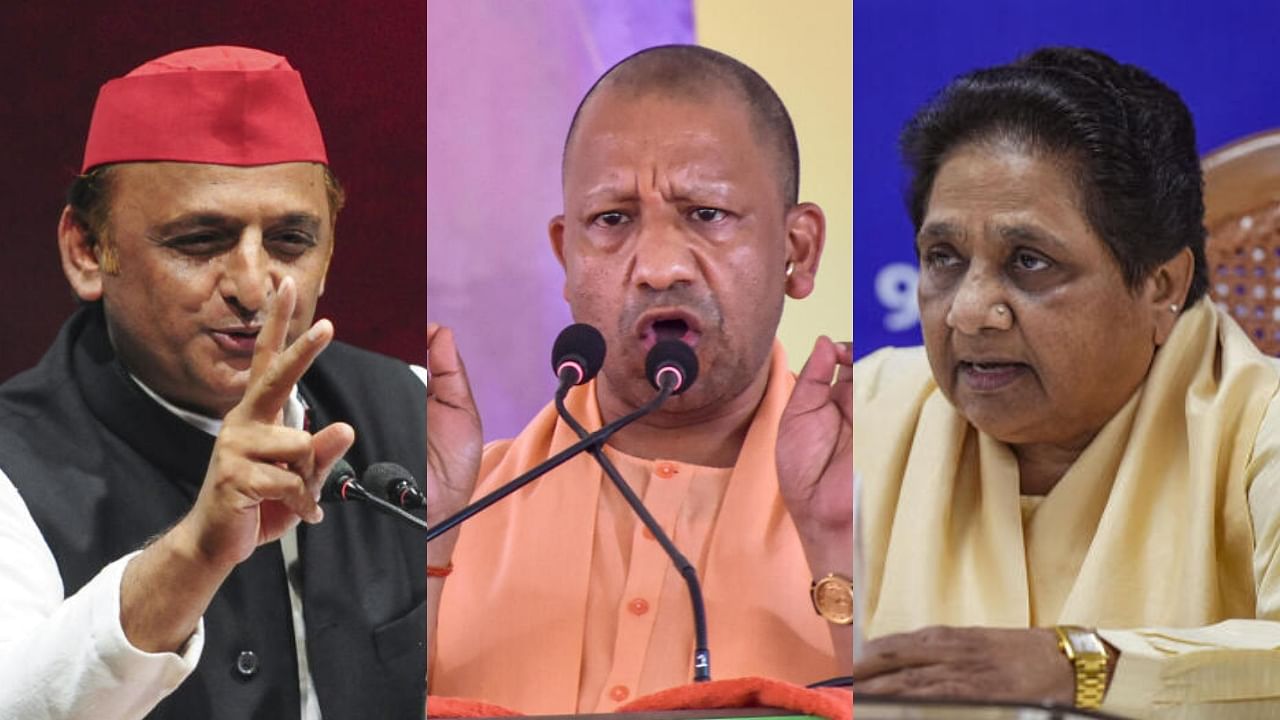 <div class="paragraphs"><p>(L-R) SP supremo Akhilesh Yadav, BJP leader and UP CM Yogi Adityanath, and BSP chief Mayawati</p></div>