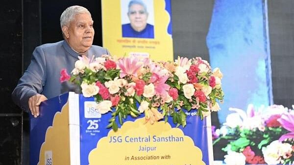 <div class="paragraphs"><p>Vice-President Jagdeep Dhankhar addresses the event in honour of the families of body donors, in Jaipur, Rajasthan.</p></div>