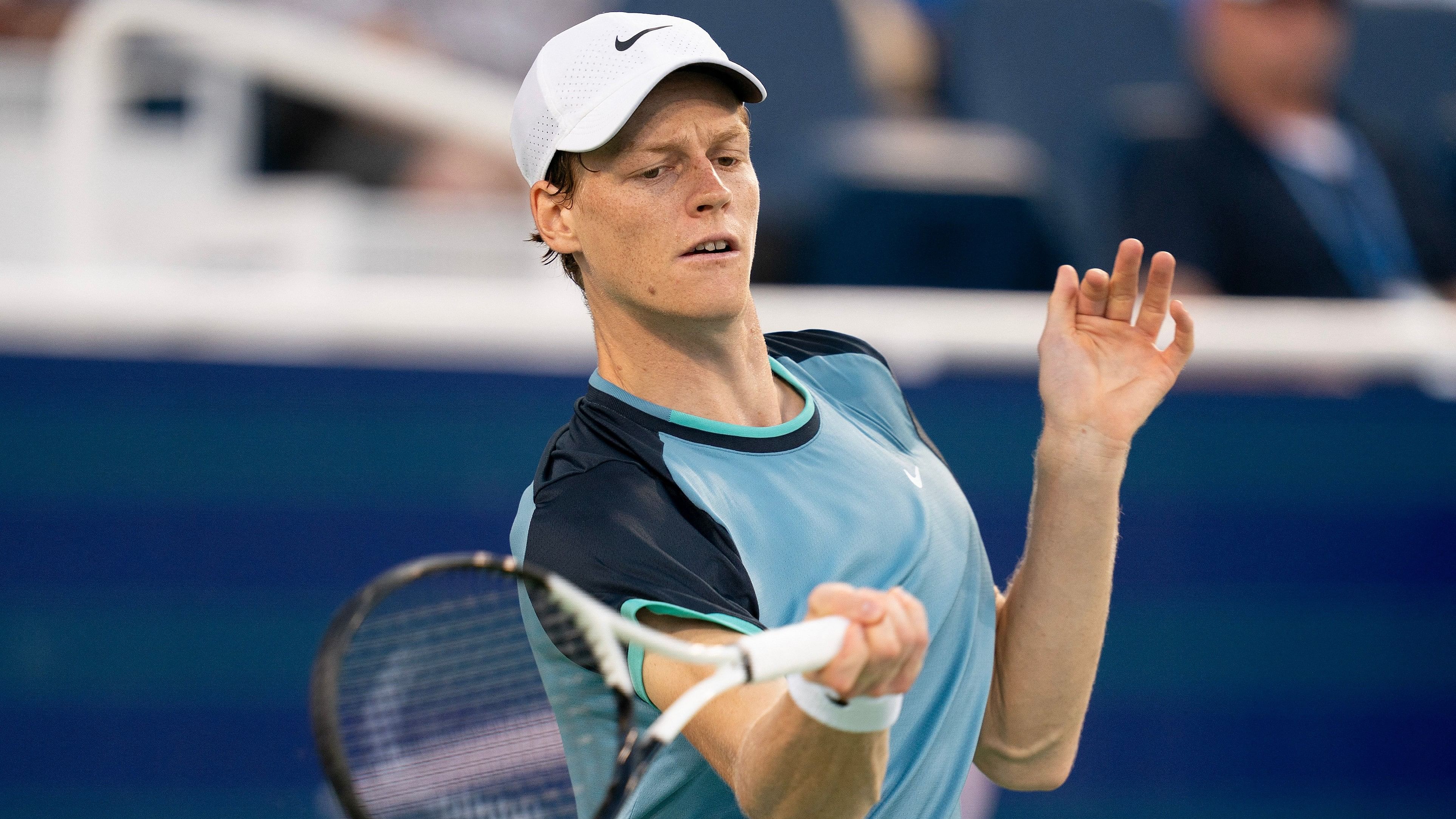 <div class="paragraphs"><p>Aug 18 2024; Cincinnati, OH, USA; Jannik Sinner of Italy returns a shot during his match against Alexander Zverev of Germany on day seven of the Cincinnati Open.</p></div>